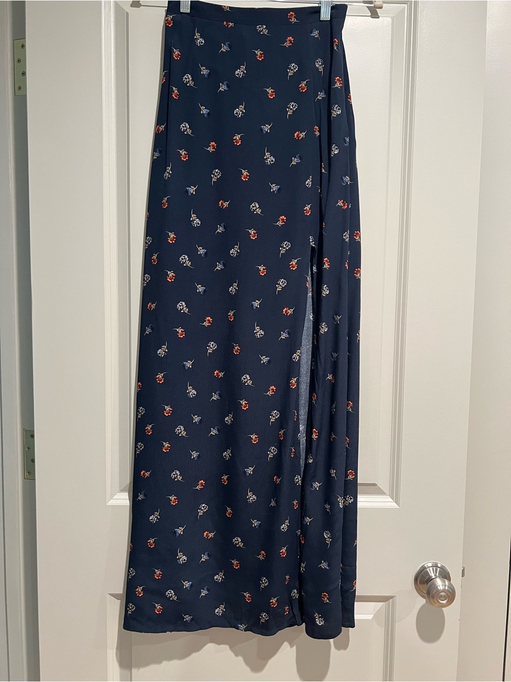 Dress Forum Navy Floral Maxi Skirt with Red & White Accents and a slit nwt
